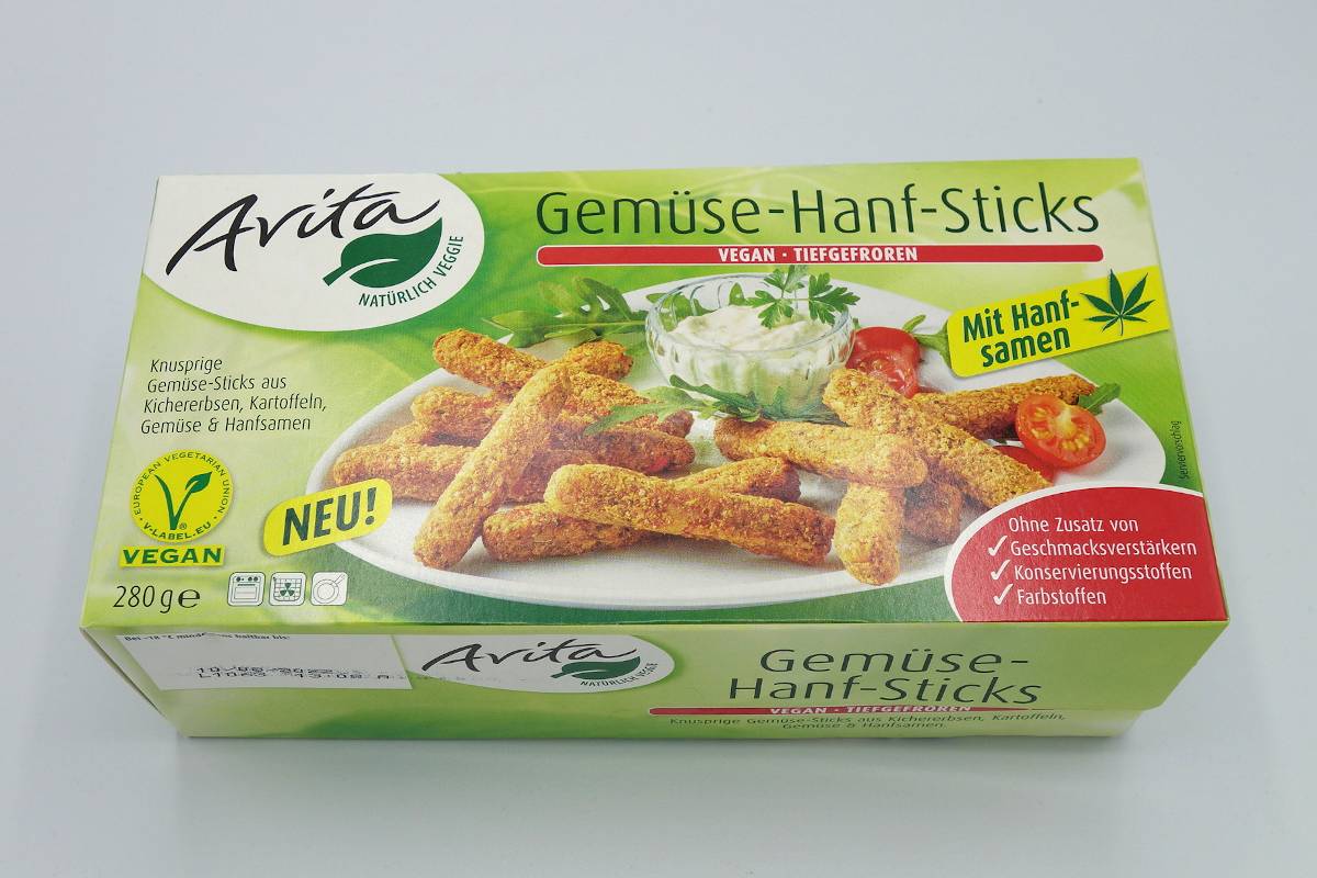 Die tiefgekühlten "Gemüse-Hanf-Sticks" von Avita.