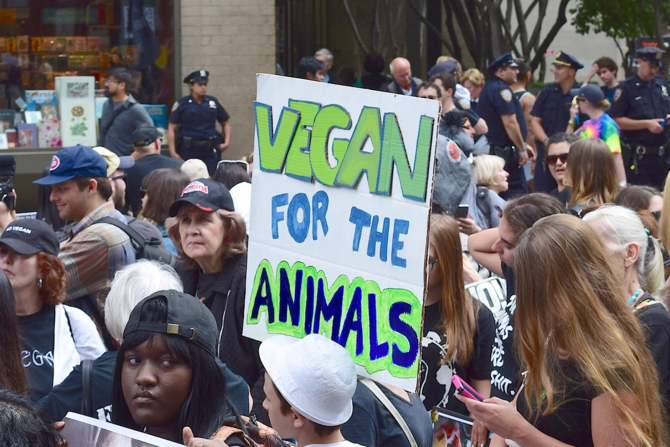 Tierrechtler fordern auf einer Demonstration eine vegane Ernährung