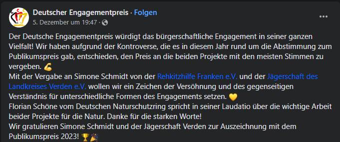 Statement zur Aufteilung des Publikumpreises.