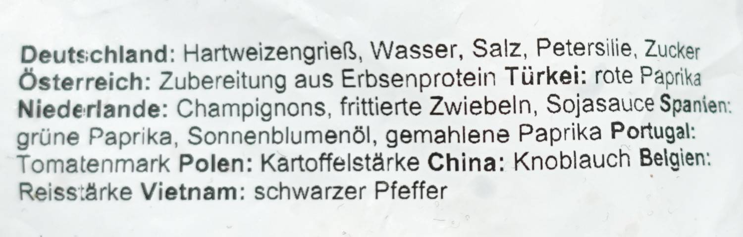 Zutatenliste der Veganen Gulasch Pfanne.