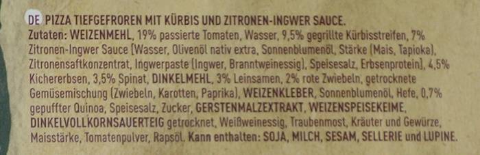 Die Zutatenliste der "Pumpkin Lovers"-Pizza