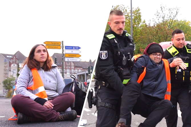 "Letzte Generation" blockiert eine Autobahnausfahrt in Berlin