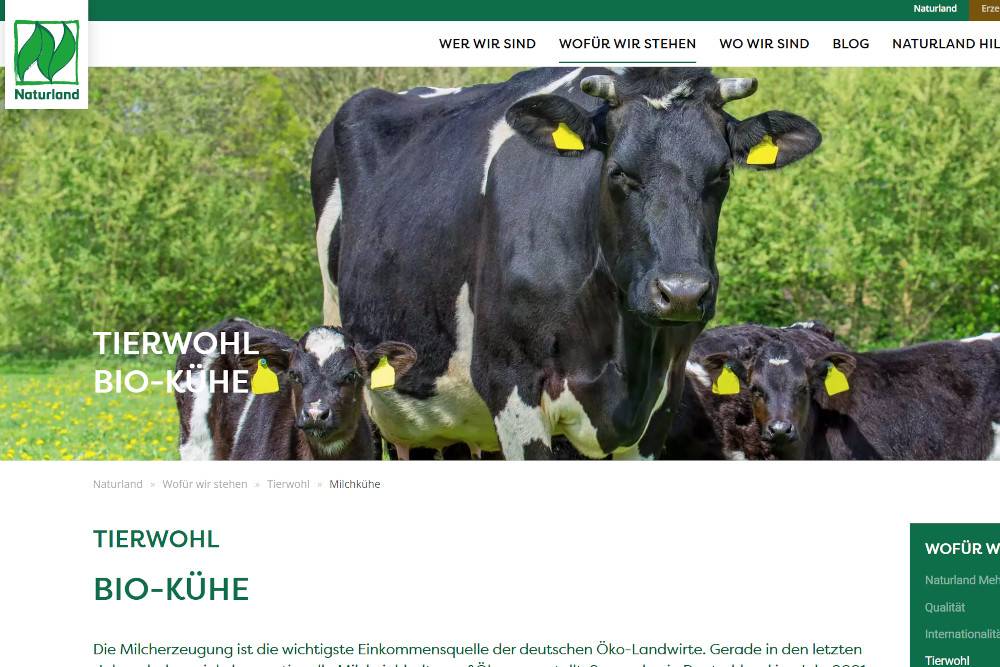 In der Naturland-Werbung stehen Rinder auf der Weide. In Wahrheit lobbyiert Naturland GEGEN das "Weidepapier".