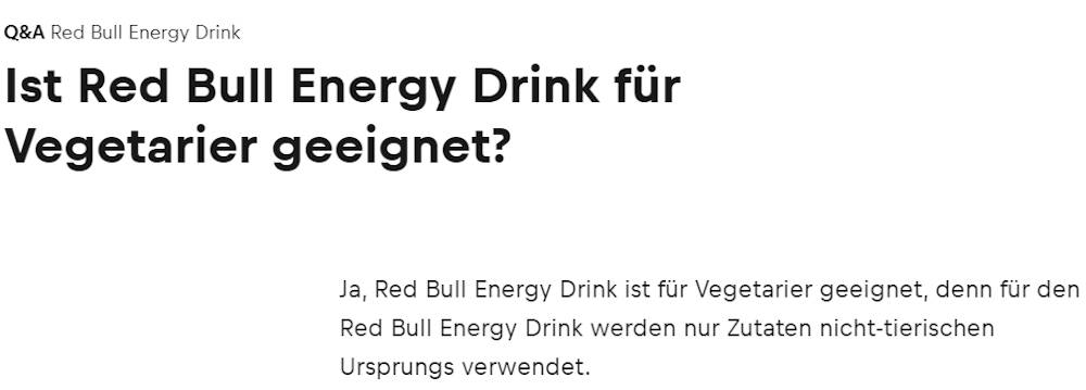 Veggie-Statement von Red Bull zum Energy Drink (Screenshot)